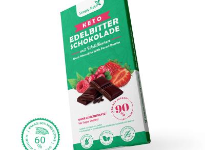 Keto Edelbitter Schokolade mit Waldbeeren 60% Kakao